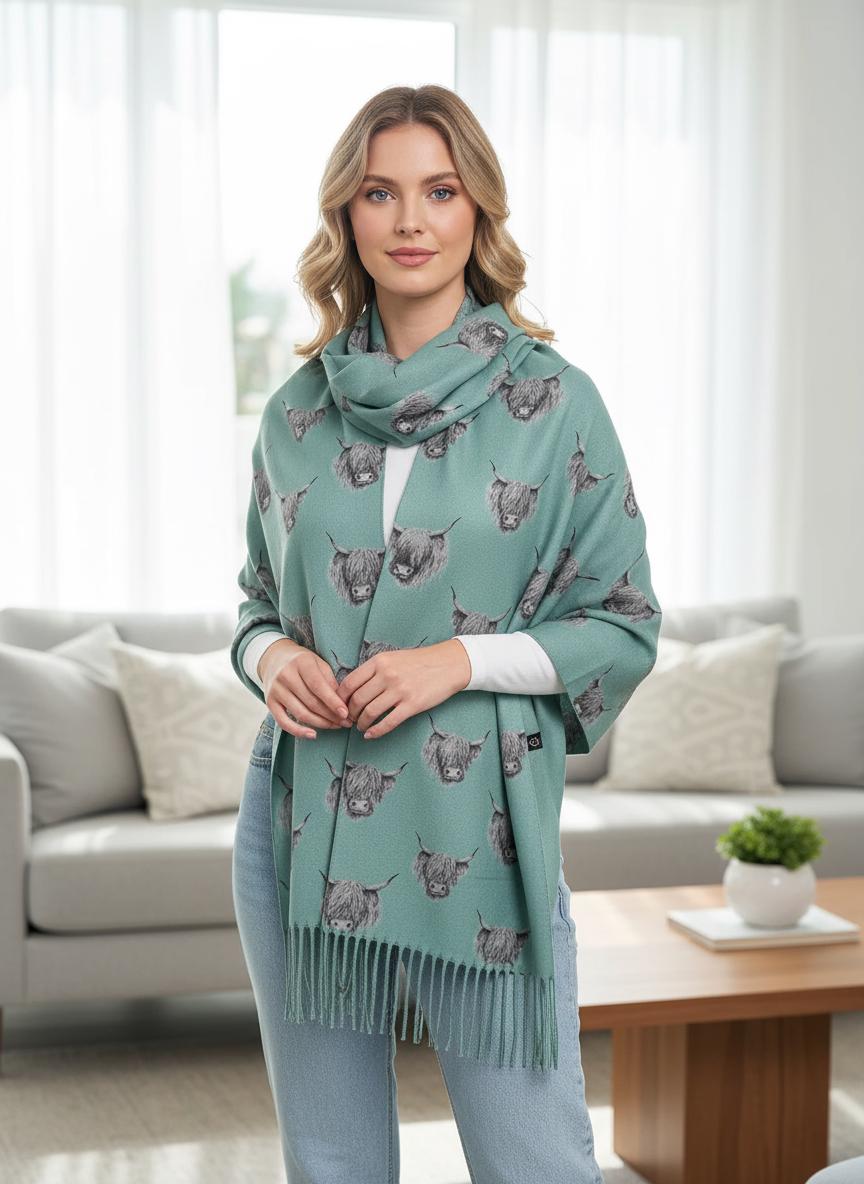 Scottish Highland Cow Printed Scarf Scarves Wrap Cashmere Feel Comes with a gift bag