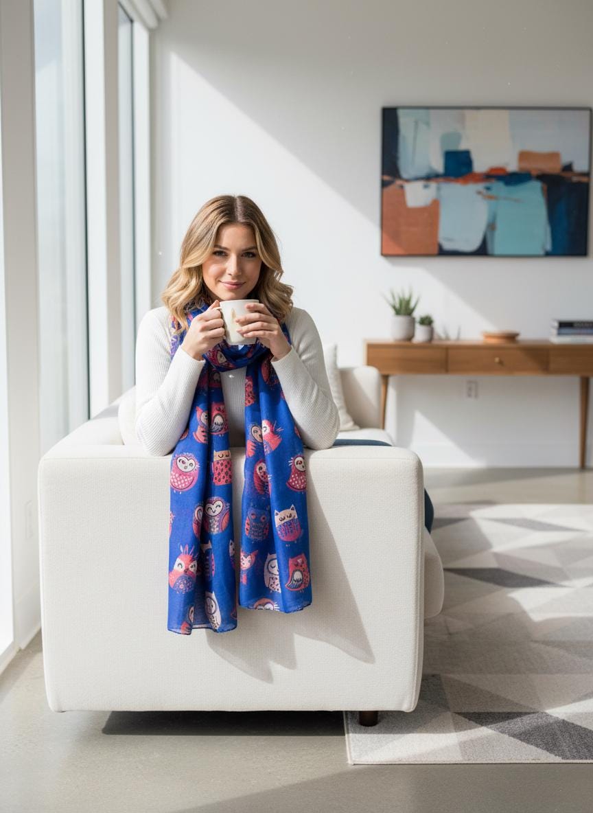 Stylish Owl Print Scarf – Lightweight Scarf for Women Fashion Scarf Comes with a gift bag