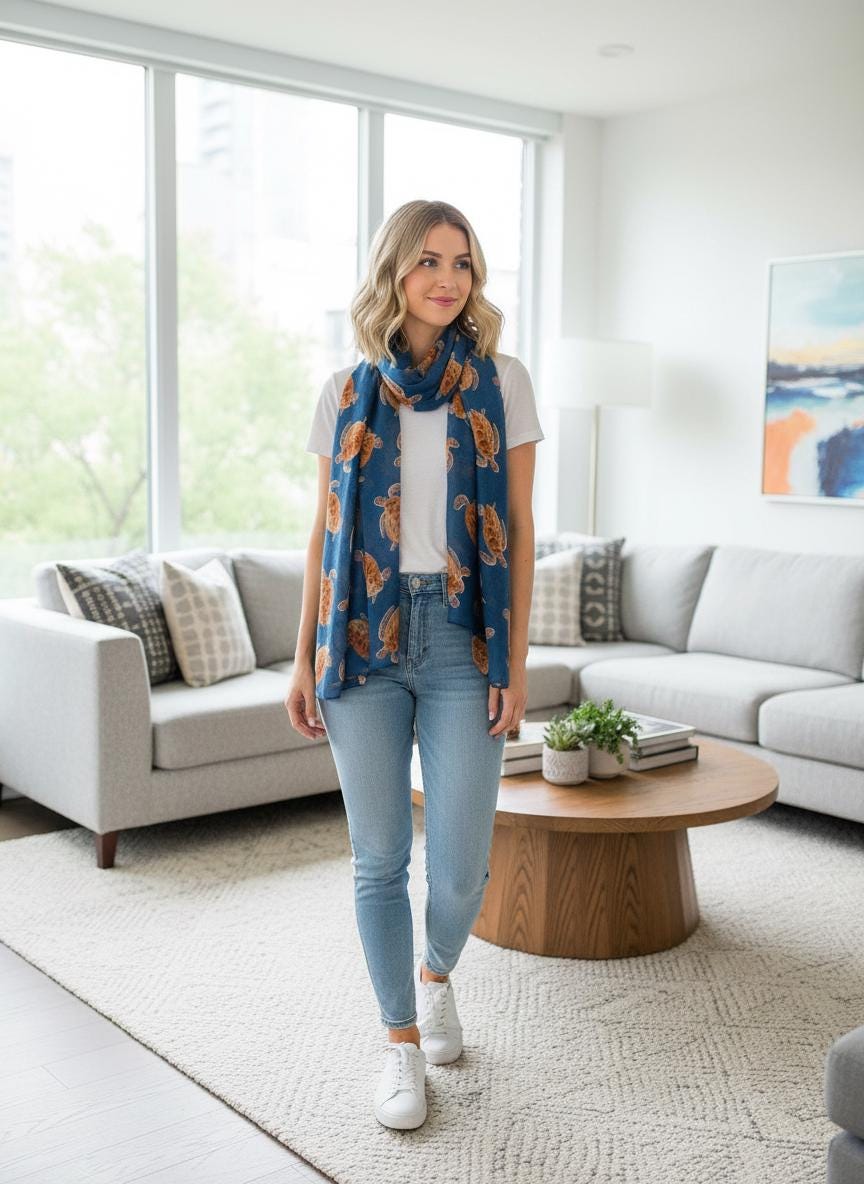 Turtle Print Fashion Oversized Scarf for Women Comes with a gift bag