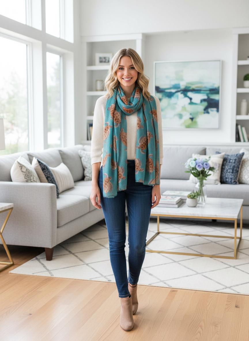 Turtle Print Fashion Oversized Scarf for Women Comes with a gift bag