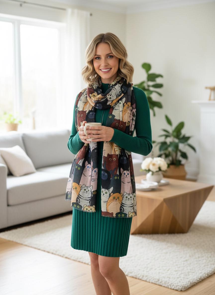 Cat Print Lightweight Shawl Wrap Scarf All Seasons Scarves For Cat Lovers Comes with a gift bag