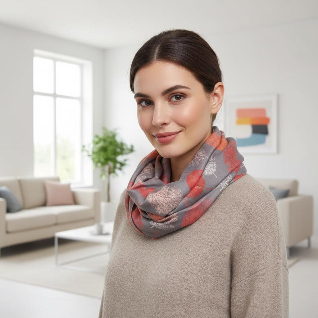 Lightweight Tree Leaf Leaves Print Snood Infinity Scarf Comes with a gift bag