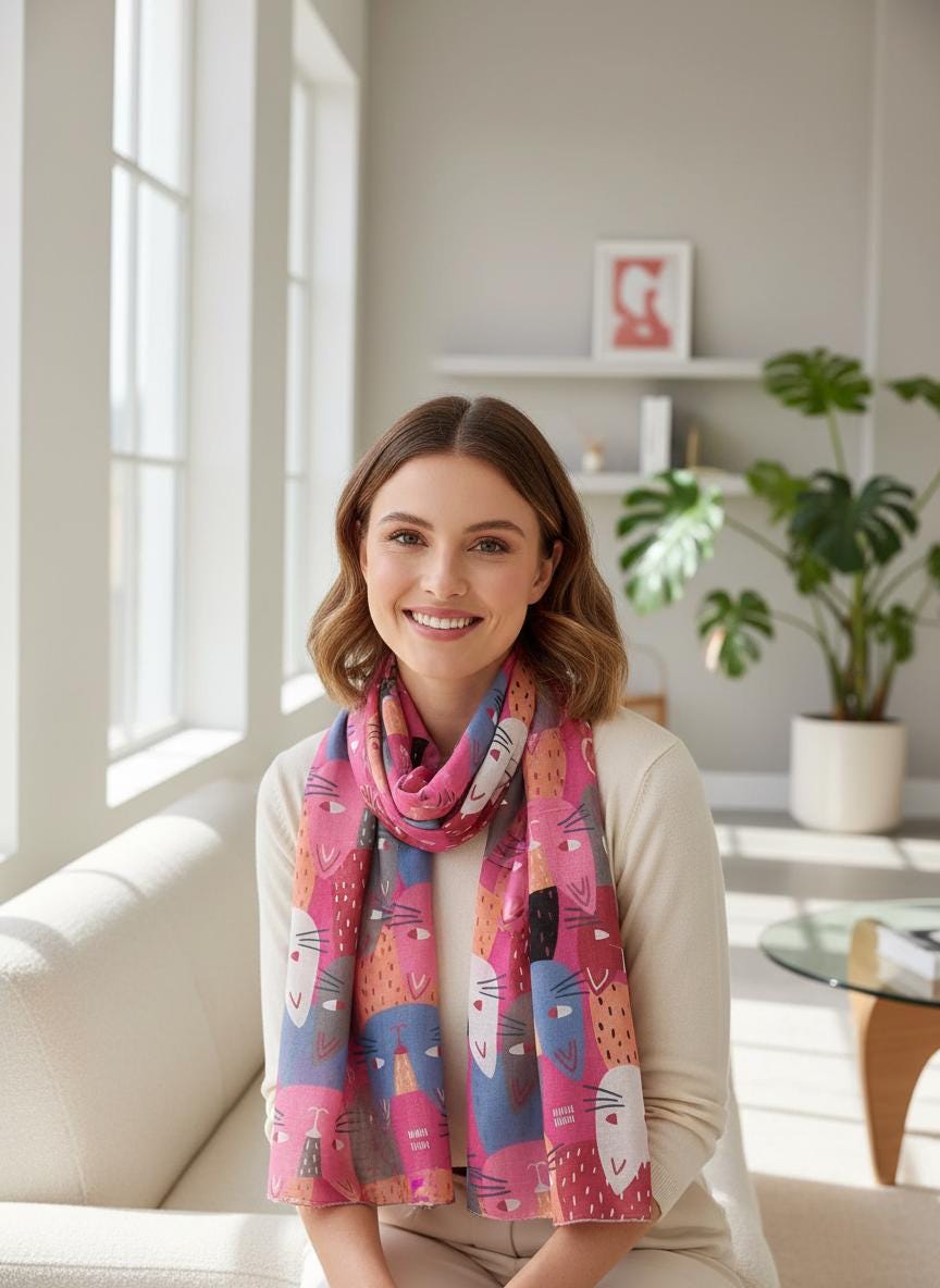 Cat Print Shawl Wrap Scarf All Seasons Scarves For Cat Lovers Comes with a gift bag