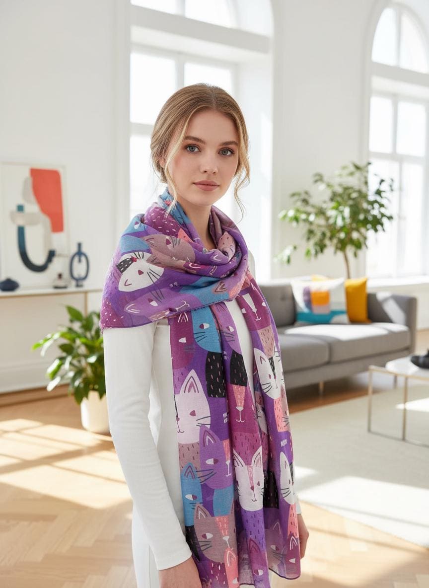 Cat Print Shawl Wrap Scarf All Seasons Scarves For Cat Lovers Comes with a gift bag