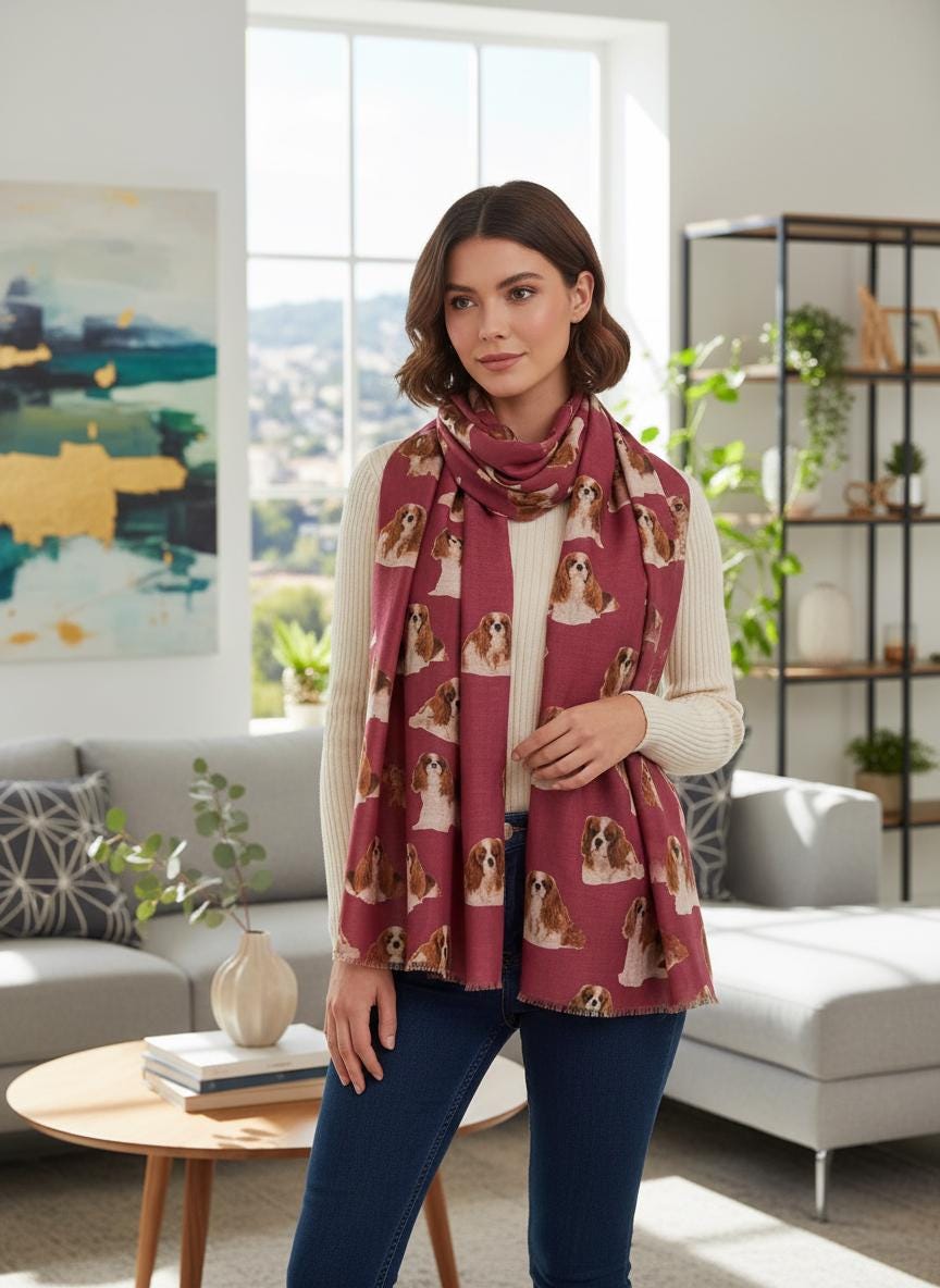 Cavalier King Charles Scarf | Dog Print Wrap | Women's Scarf For Dog Lovers Comes with a gift bag