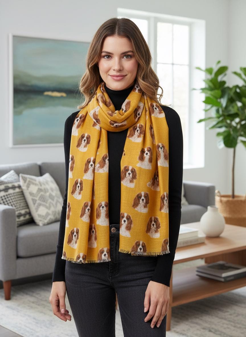 Cavalier King Charles Scarf | Dog Print Wrap | Women's Scarf For Dog Lovers Comes with a gift bag