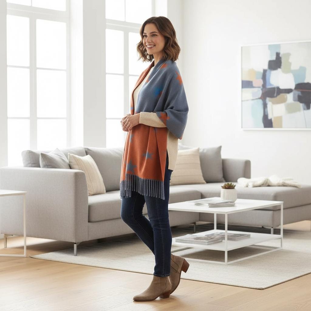 Star Cashmere Blend Scarf Soft Reversible Winter Blanket With A Tree Of Life Magnetic Brooch Comes with a gift bag