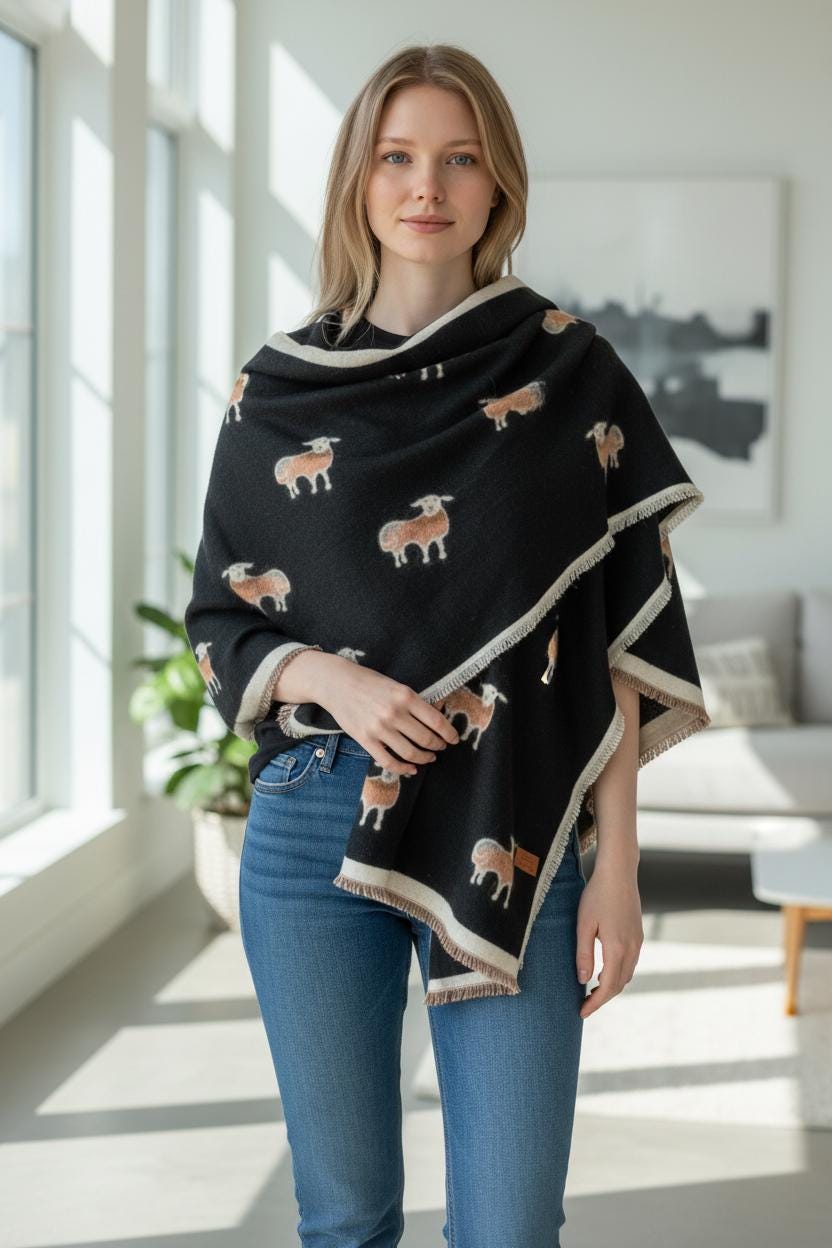 Happy Cute Woolly Sheep Print Winter Shawl Scarf Wrap Fashion Scarf Comes with a gift bag