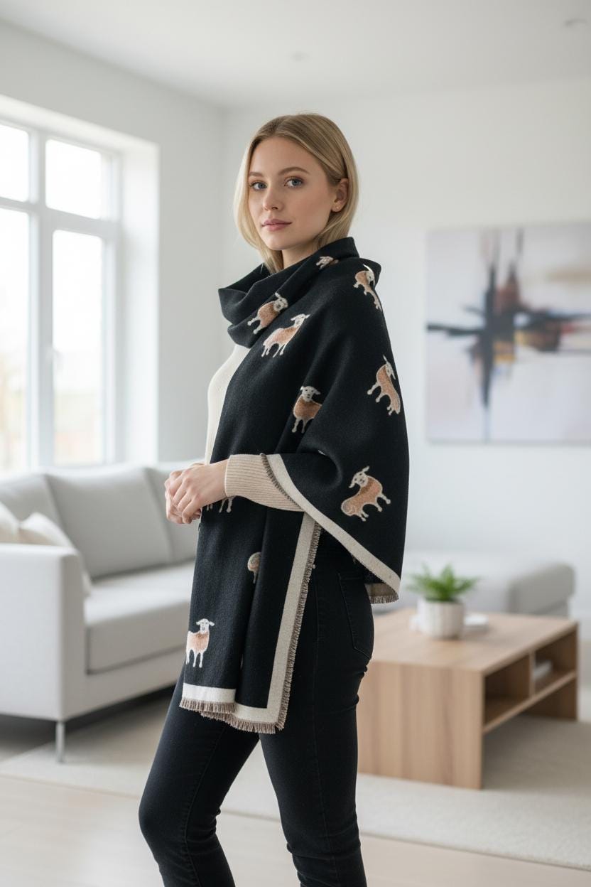 Happy Cute Woolly Sheep Print Winter Shawl Scarf Wrap Fashion Scarf Comes with a gift bag