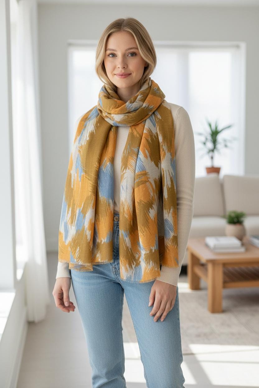 Art Brush Print Scarf: Lightweight Polyester Shawl Comes with a gift bag