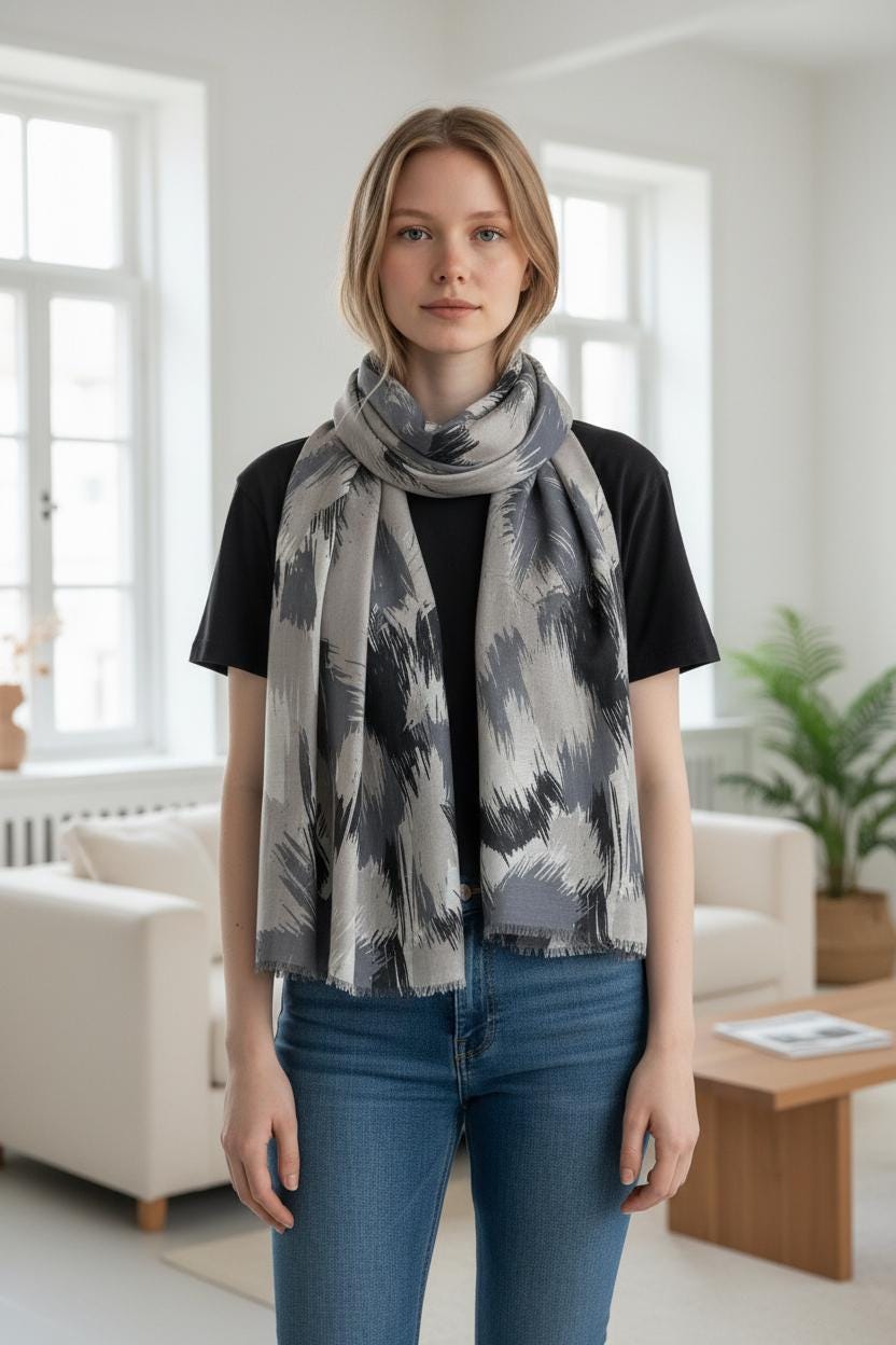 Art Brush Print Scarf: Lightweight Polyester Shawl Comes with a gift bag