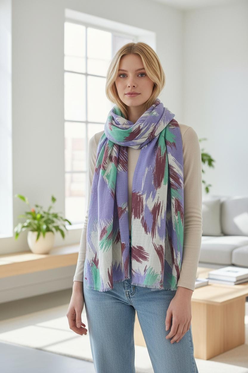 Art Brush Print Scarf: Lightweight Polyester Shawl Comes with a gift bag