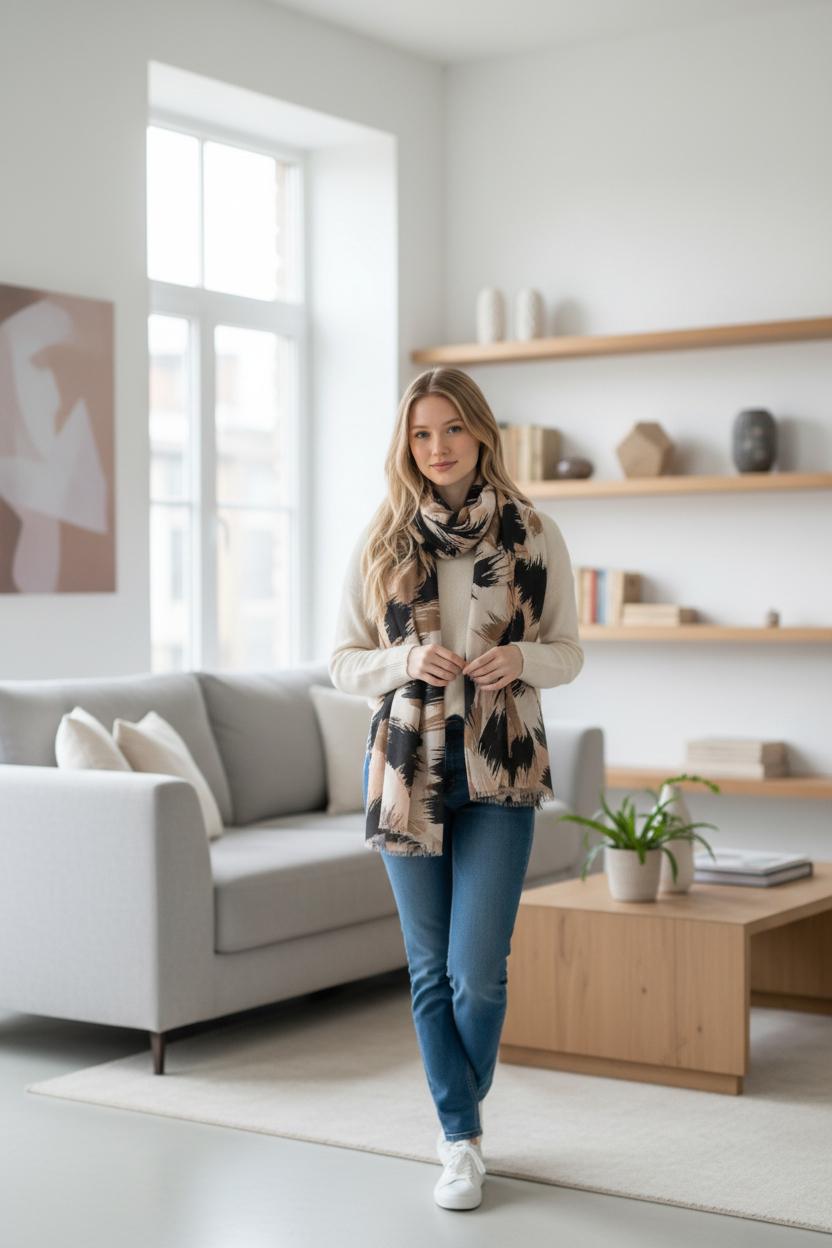 Art Brush Print Scarf: Lightweight Polyester Shawl Comes with a gift bag