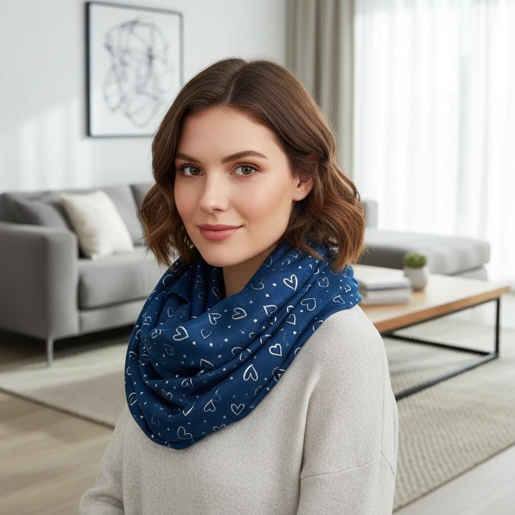 Lightweight Glitter Love Heart Snood Infinity Scarf Comes with a gift bag