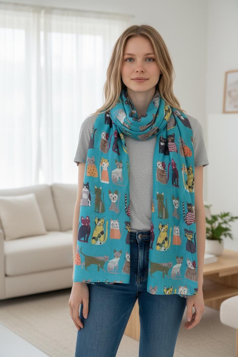 Cute Cat Print Shawl Wrap Scarf All Seasons Scarves For Cat Lovers Comes with a gift bag