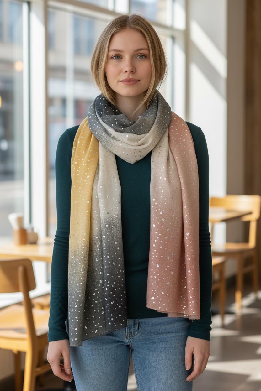 Glitter Dots Gradient Print Ladies Celebrity Style Scarves Scarf Wrap Comes with a gift bag