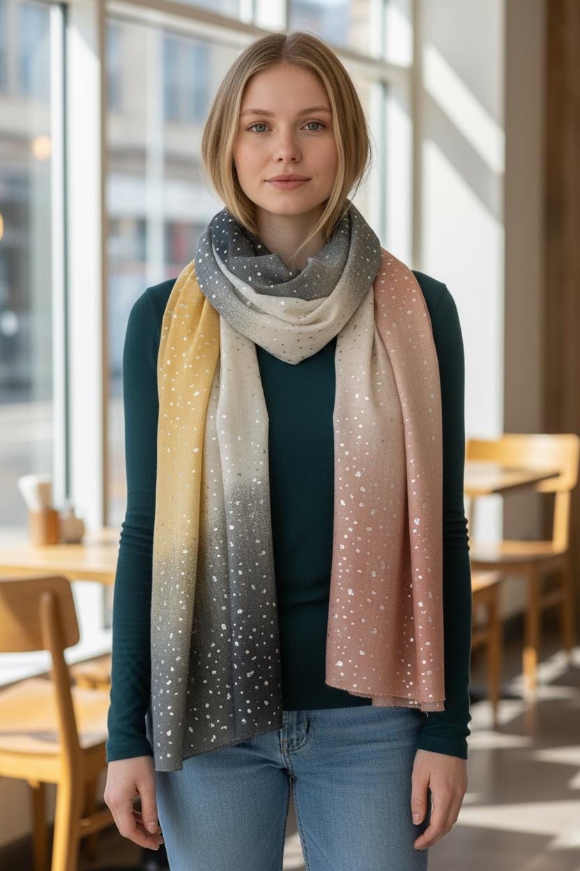 Glitter Dots Gradient Print Ladies Celebrity Style Scarves Scarf Wrap Comes with a gift bag