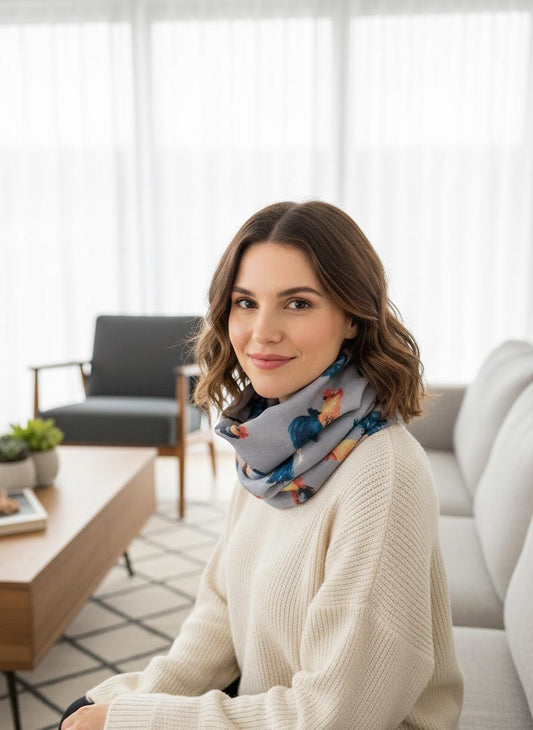 Rooster Print infinity Scarf Lightweight Chicken Scarf Farm Animal Fashion Comes with a gift bag