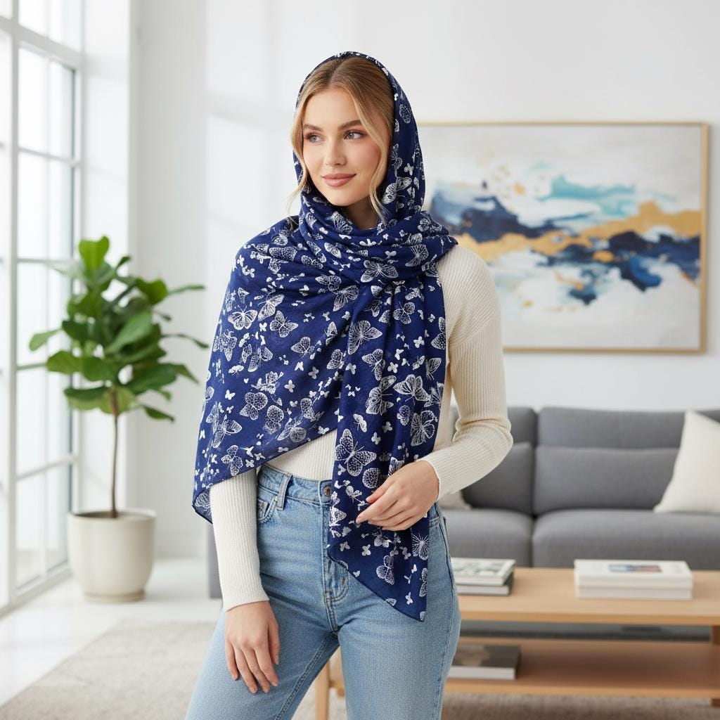 Foil Butterfly Print Ladies Celebrity Style Scarves Scarf Wrap Comes with a gift bag