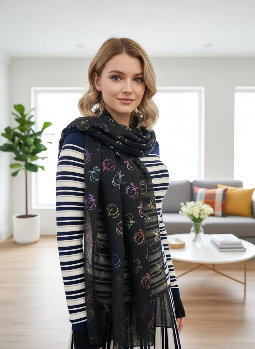 Rainbow Pumpkin Print Scarves Scarf Wrap Comes with a gift bag
