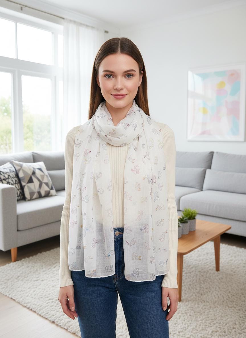 Glitter Rabbit Pattern Viscose Scarf: Lightweight Fashion Scarf Comes with a gift bag