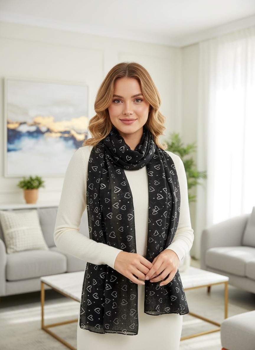 Glitter Foil Love Heart Print Scarves Scarf Comes with a gift bag