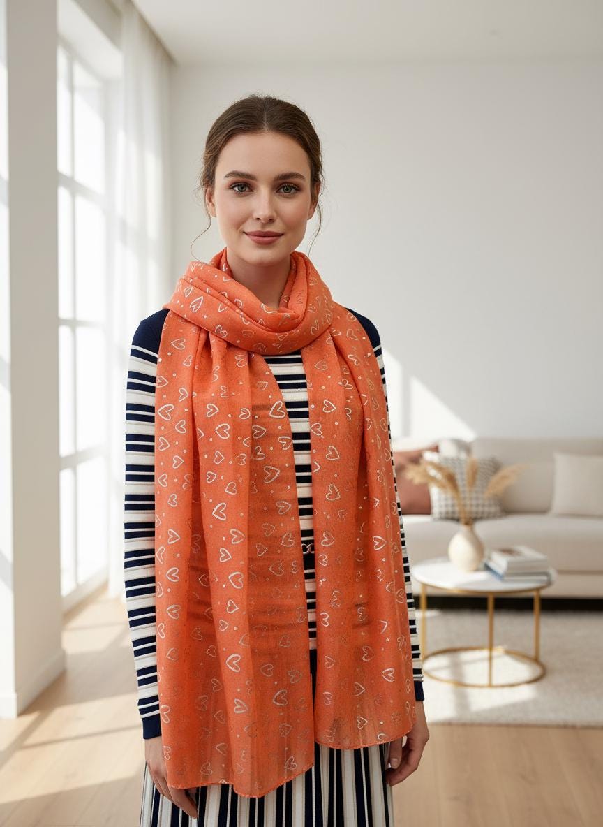 Glitter Foil Love Heart Print Scarves Scarf Comes with a gift bag