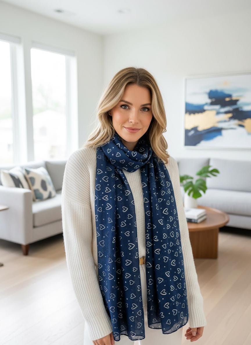 Glitter Foil Love Heart Print Scarves Scarf Comes with a gift bag