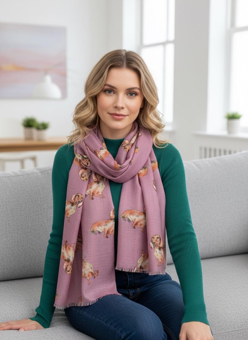 Sausage Dog Dachshund Print Soft Scarf For Dog Lovers Comes with a gift bag