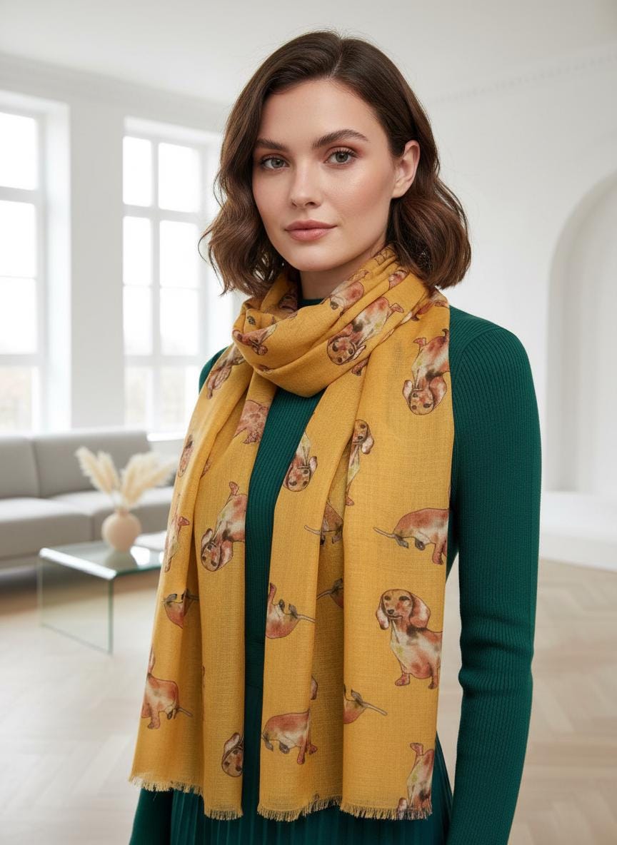 Sausage Dog Dachshund Print Soft Scarf For Dog Lovers Comes with a gift bag