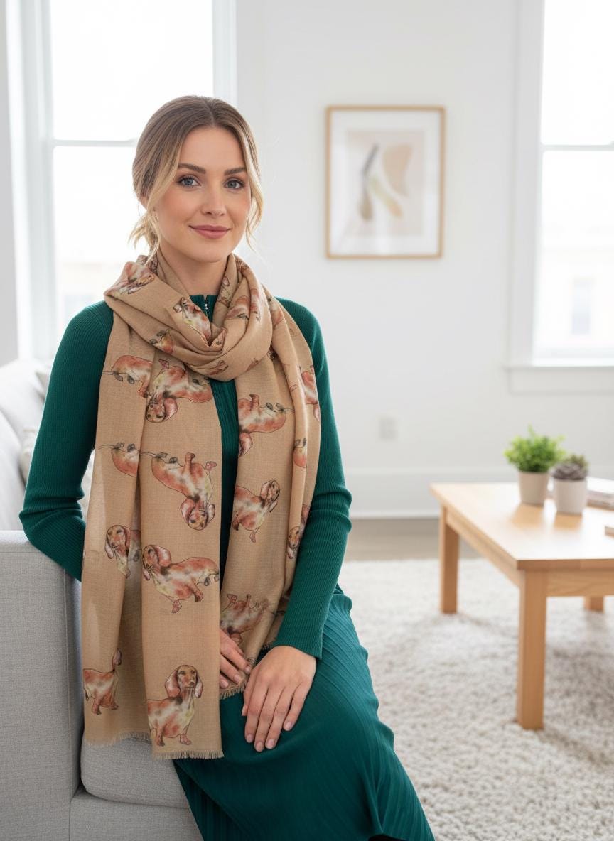 Sausage Dog Dachshund Print Soft Scarf For Dog Lovers Comes with a gift bag