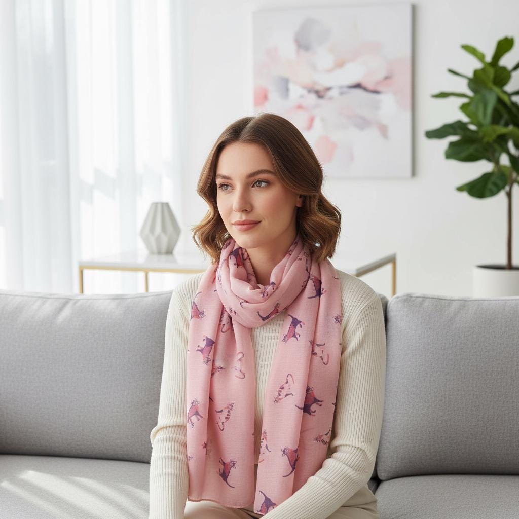 Cat Print Scarf: Lightweight Shawl Wrap for Cat Lovers Comes with a gift bag