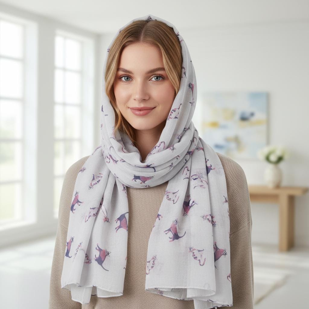Cat Print Scarf: Lightweight Shawl Wrap for Cat Lovers Comes with a gift bag
