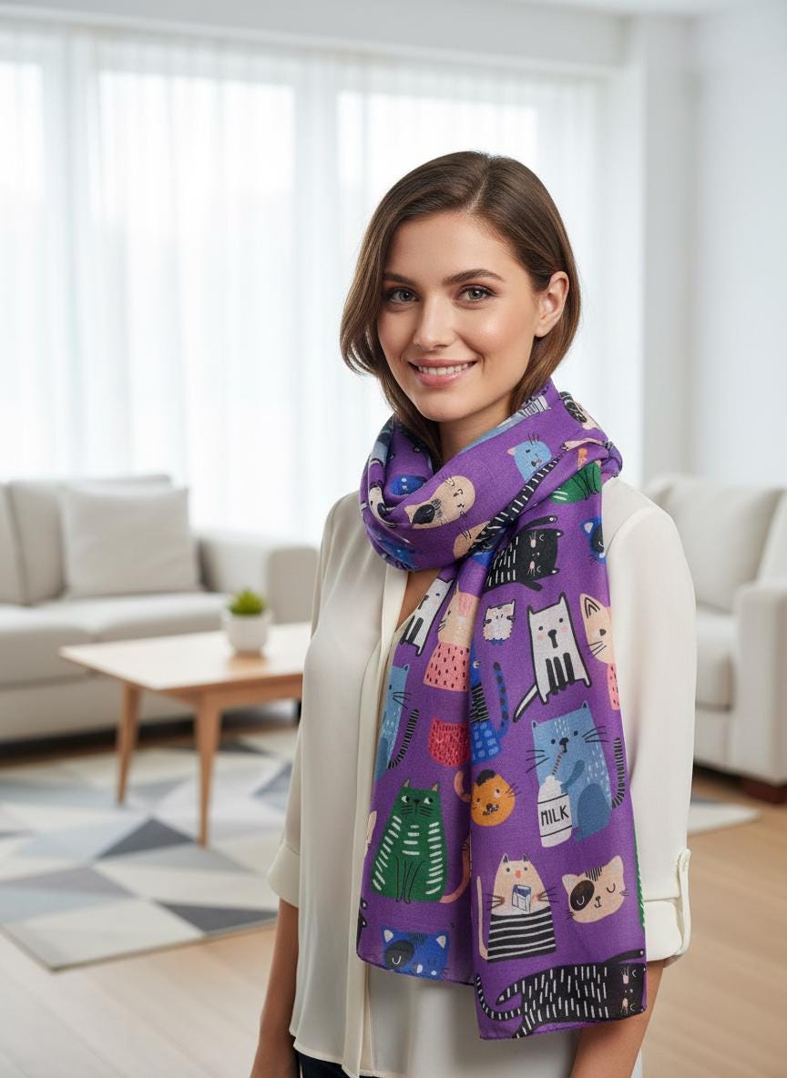 Cute Cat Print Scarf Soft Scarves For Cat Lovers Comes with a gift bag