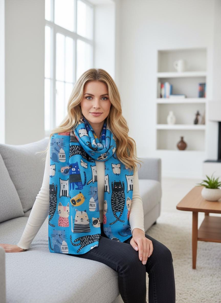 Cute Cat Print Scarf Soft Scarves For Cat Lovers Comes with a gift bag