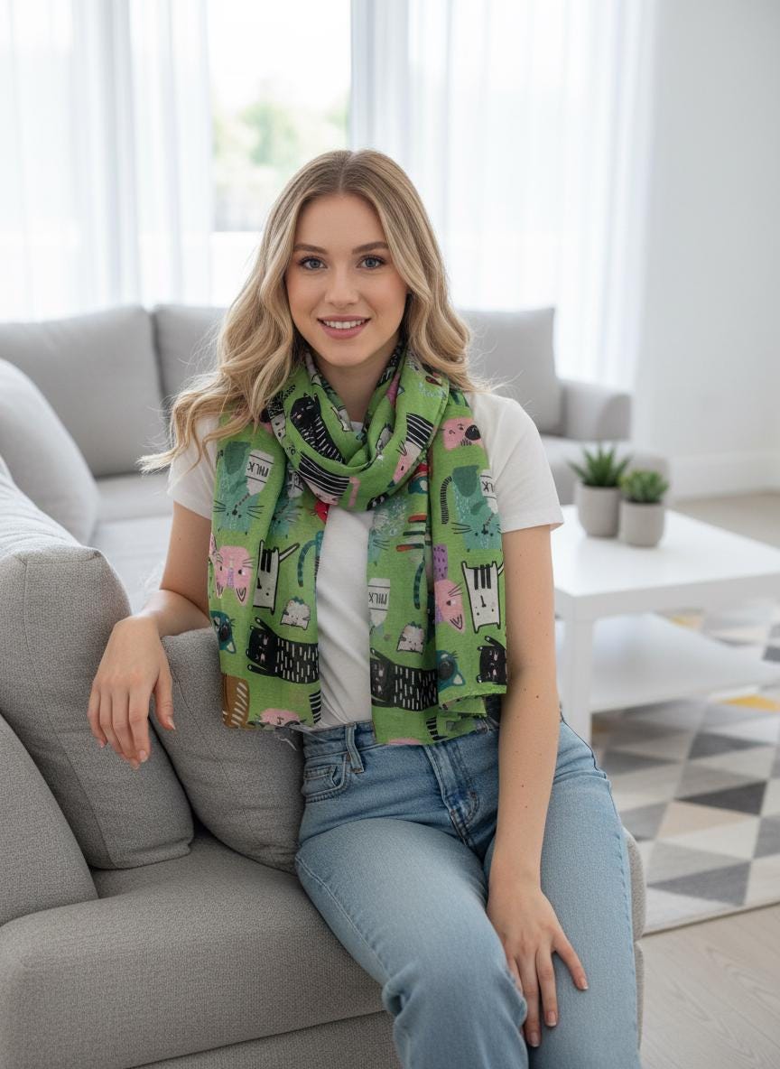 Cute Cat Print Scarf Soft Scarves For Cat Lovers Comes with a gift bag