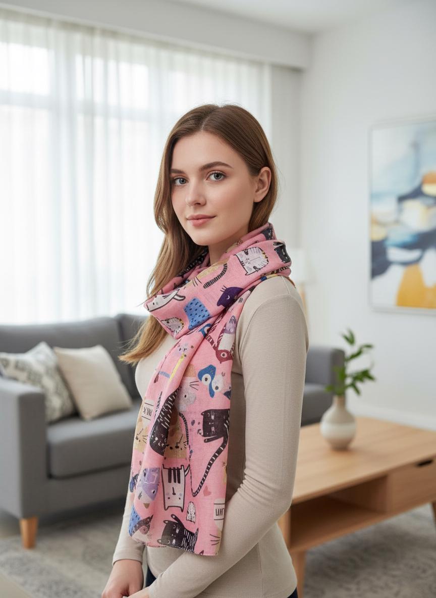 Cute Cat Print Scarf Soft Scarves For Cat Lovers Comes with a gift bag