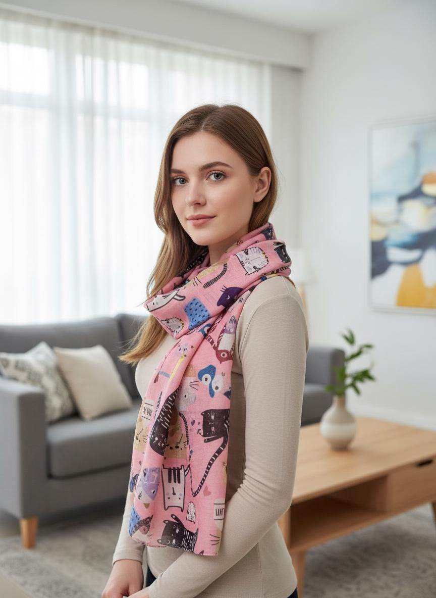 Cute Cat Print Scarf Soft Scarves For Cat Lovers Comes with a gift bag