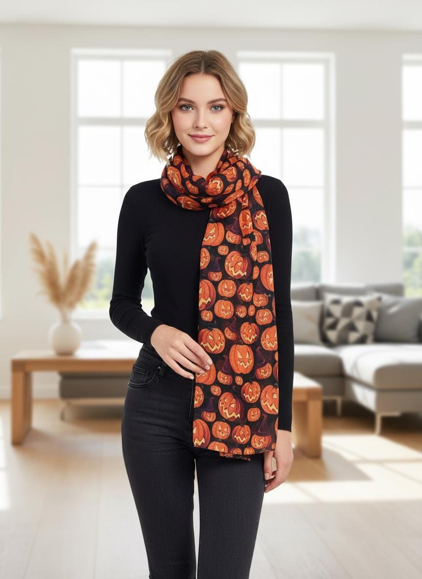 Pumpkin Halloween Themes Print Scarves Scarf Comes with a gift bag