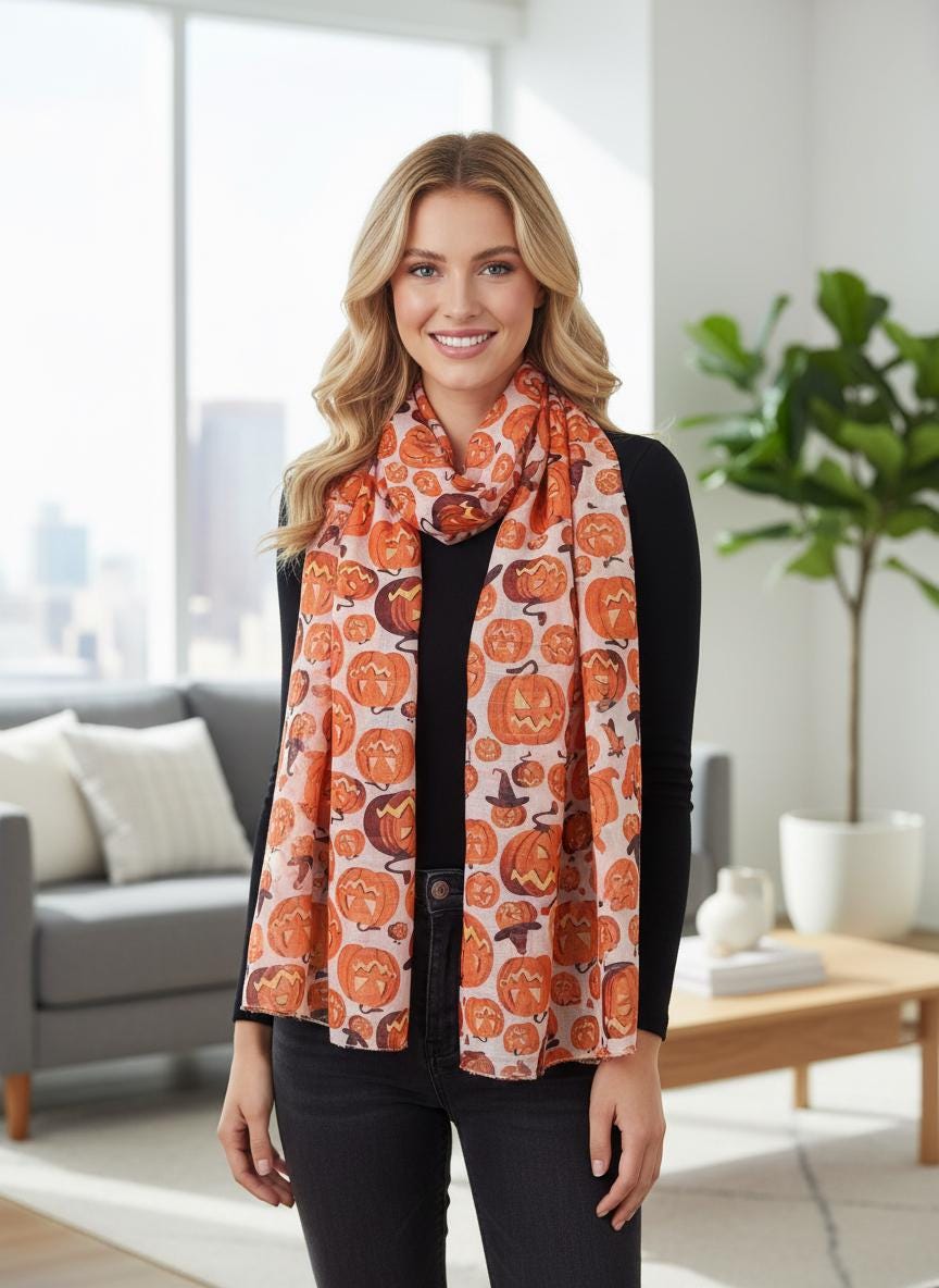 Pumpkin Halloween Themes Print Scarves Scarf Comes with a gift bag
