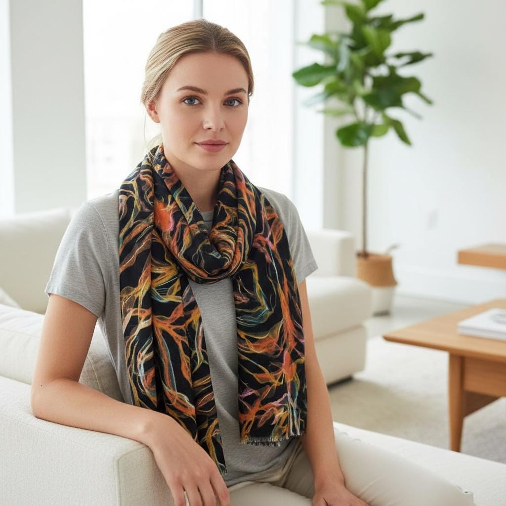 Rose gold outlined Rose Flower Designer Scarf Shawl Comes with a gift bag