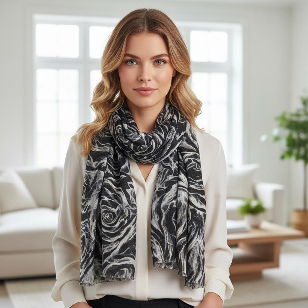 Rose gold outlined Rose Flower Designer Scarf Shawl Comes with a gift bag
