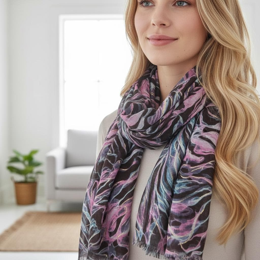 Rose gold outlined Rose Flower Designer Scarf Shawl Comes with a gift bag
