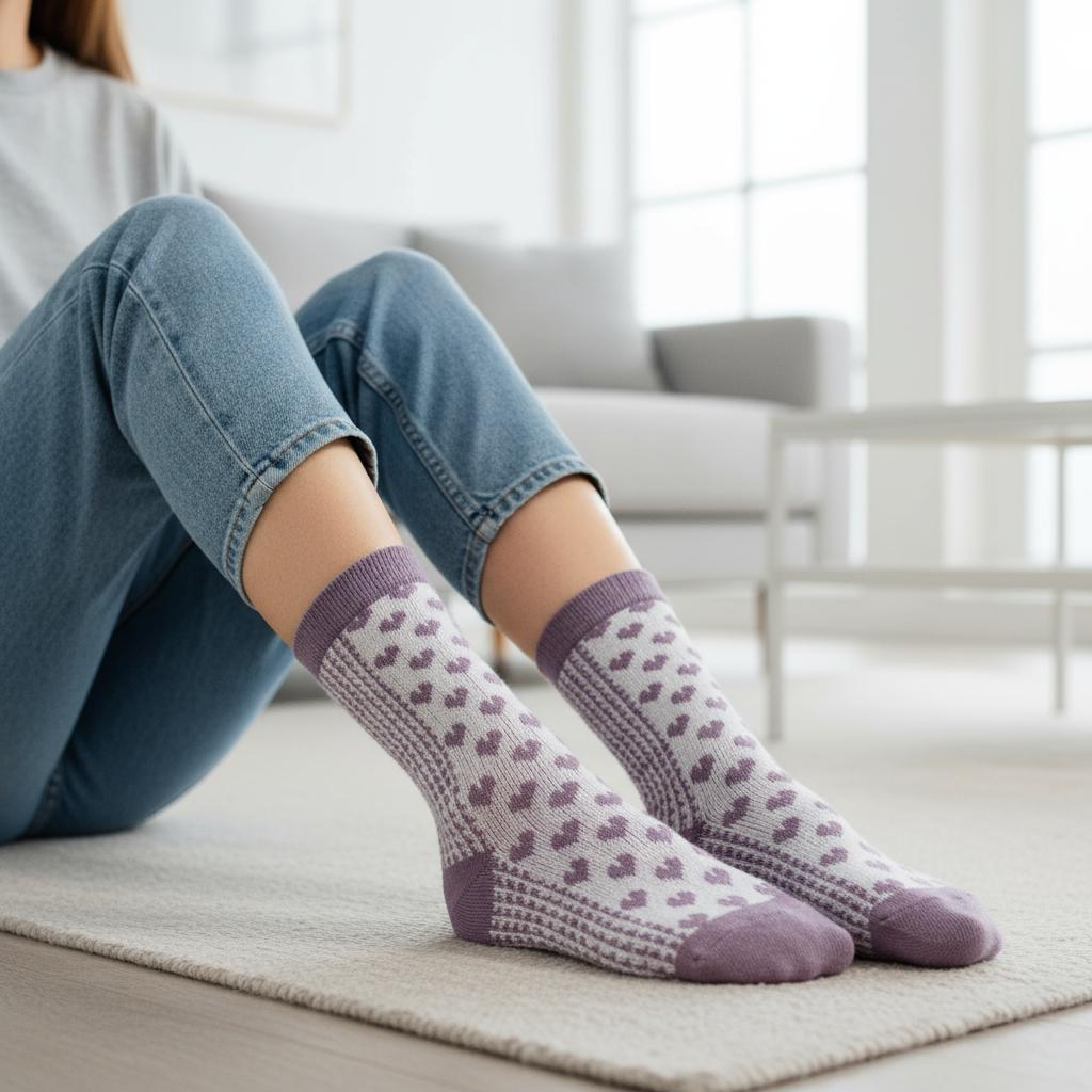 Ladies Seamless Soft Comfort Rabbit Flower Pattern Crew Socks Premium Quality Gift for Her