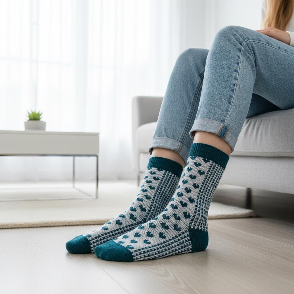Ladies Seamless Soft Comfort Set of 6 Flower Checker Pattern Crew Socks Premium Quality Gift for Her comes with a gift bag