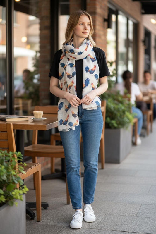 Rooster Print Scarf: Lightweight Chicken Scarf, Farm Animal Fashion Comes with a gift bag