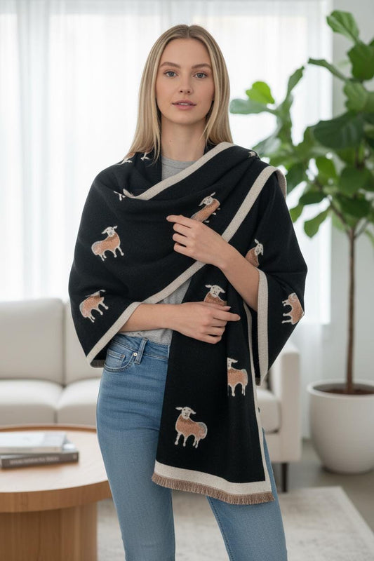 Happy Cute Woolly Sheep Print Winter Shawl Scarf Wrap Fashion Scarf Comes with a gift bag