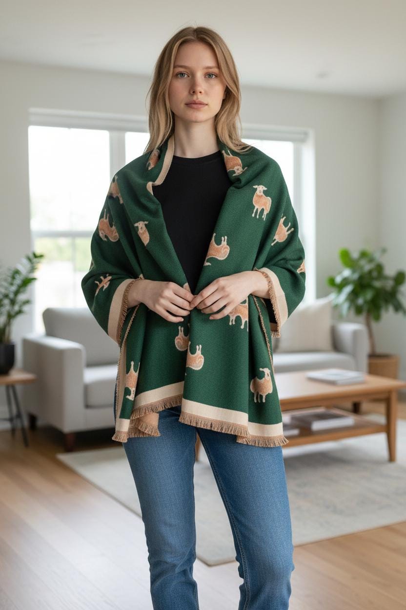 Happy Cute Woolly Sheep Print Winter Shawl Scarf Wrap Fashion Scarf Comes with a gift bag