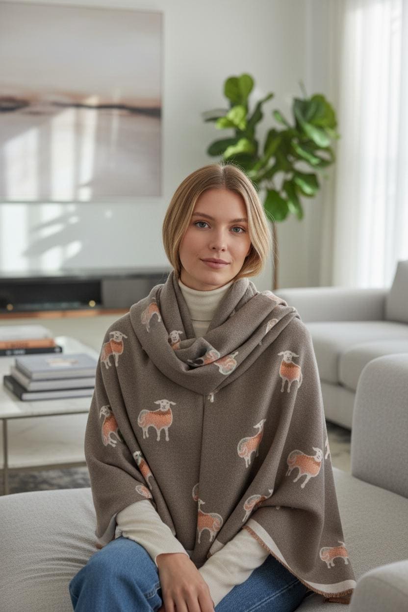 Happy Cute Woolly Sheep Print Winter Shawl Scarf Wrap Fashion Scarf Comes with a gift bag