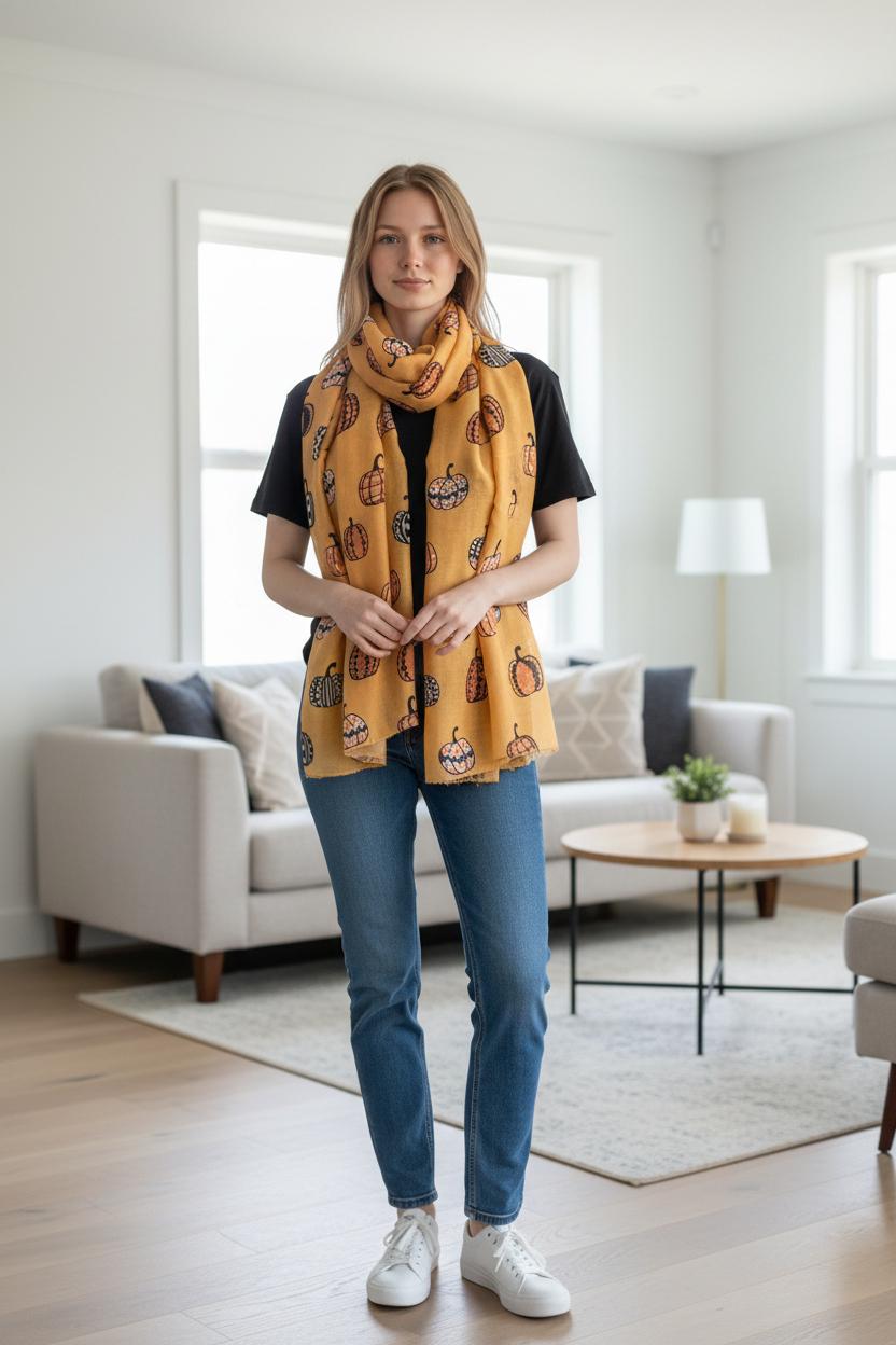 Pumpkin Halloween Themes Print Scarves Scarf Comes with a gift bag